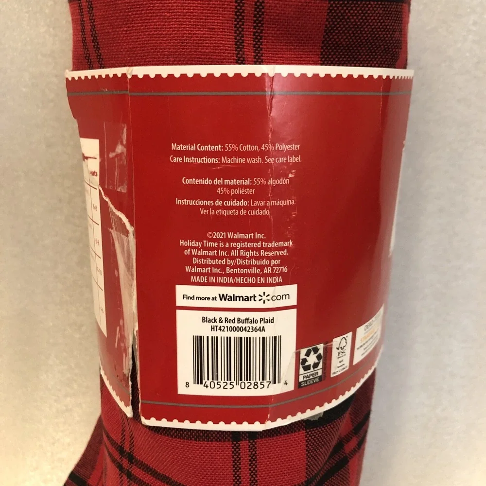 New Holiday Time‎ Buffalo Plaid Fabric Tablecloth Red Black Rectangle 60